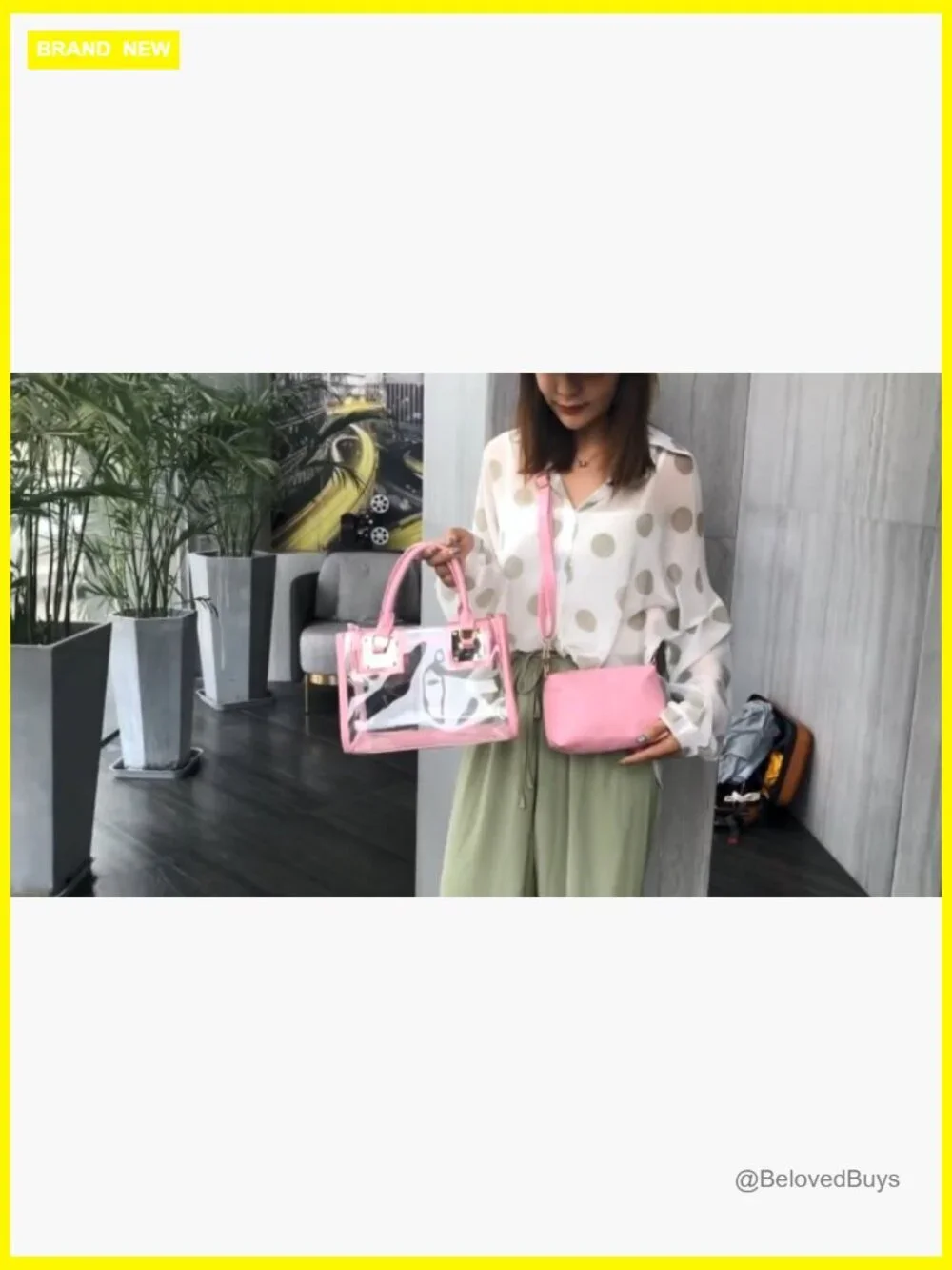 2 Pcs Clear PVC Satchel Set - Tote & Clutch, Transparent Handbag